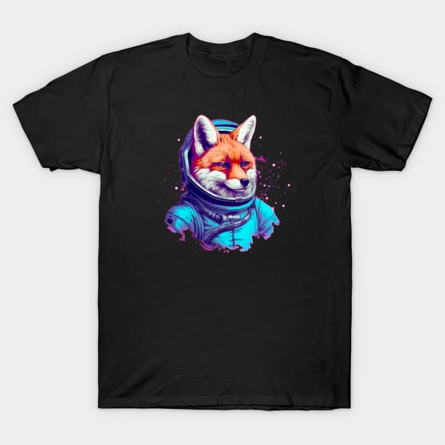 Vaporwave Retrowave Fox Astronaut - Space Colorful Illustration T-Shirt by bullquacky